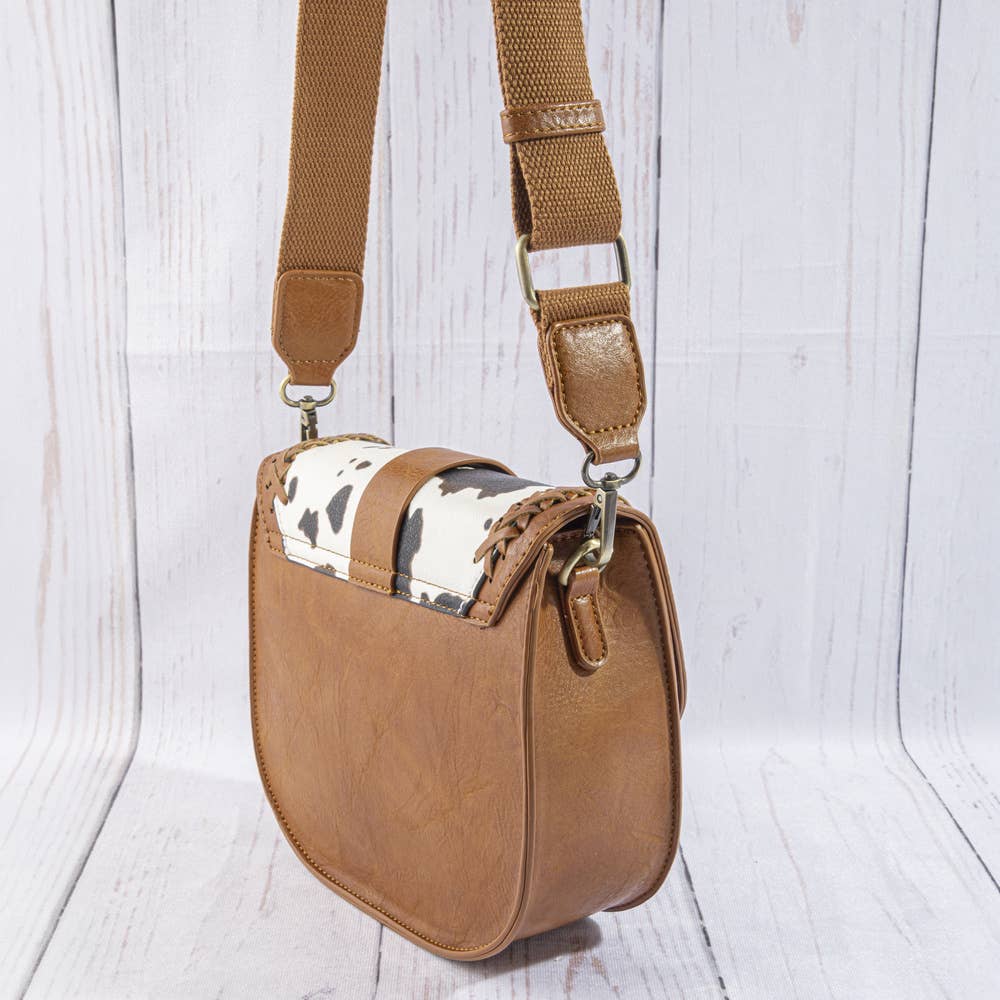Animal Print Flap Whipstitch Saddle Crossbody Bag