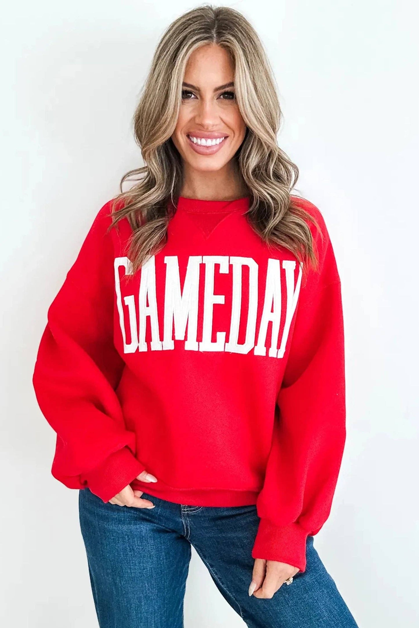 Game Day Letter Patch Crewneck Sweatshirt