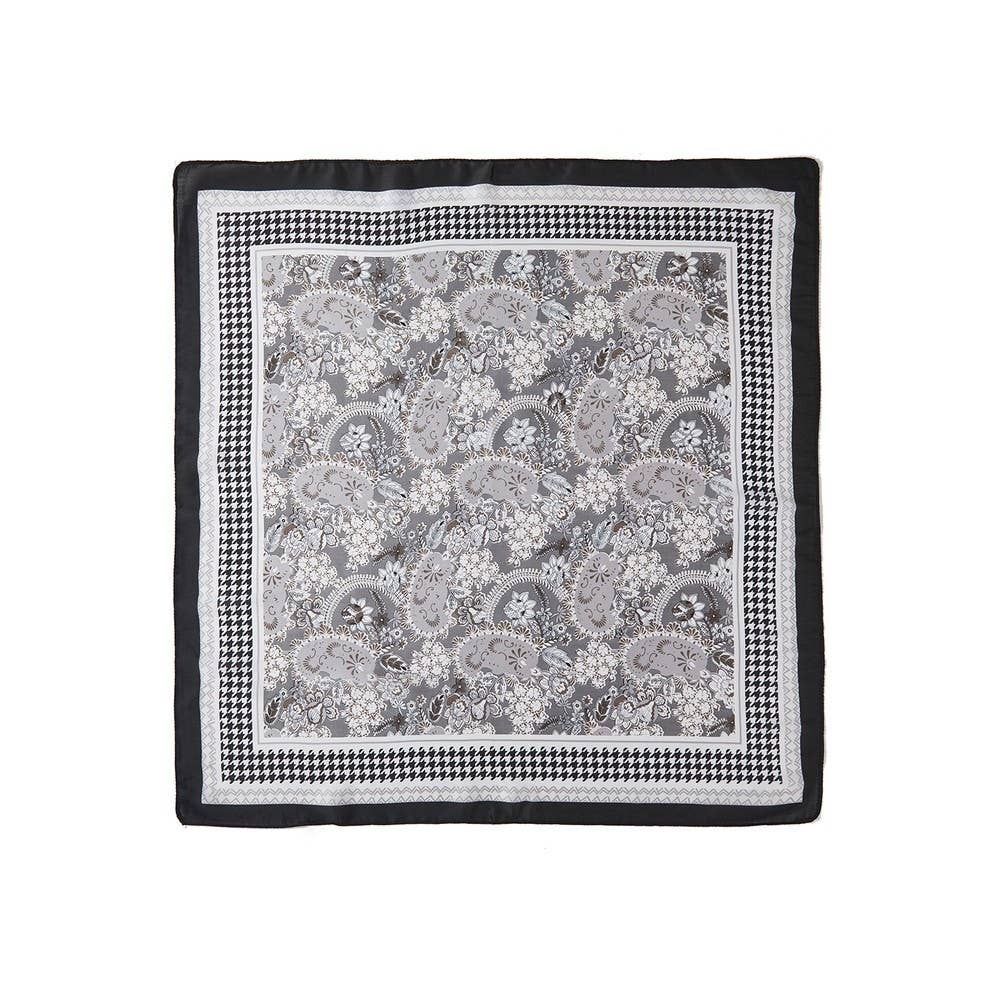 Paisley Houndstooth Satin Square Bandana Scarf
