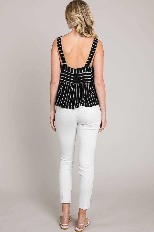 Striped Sleeveless Open Back Baby Doll Knit Tank Top