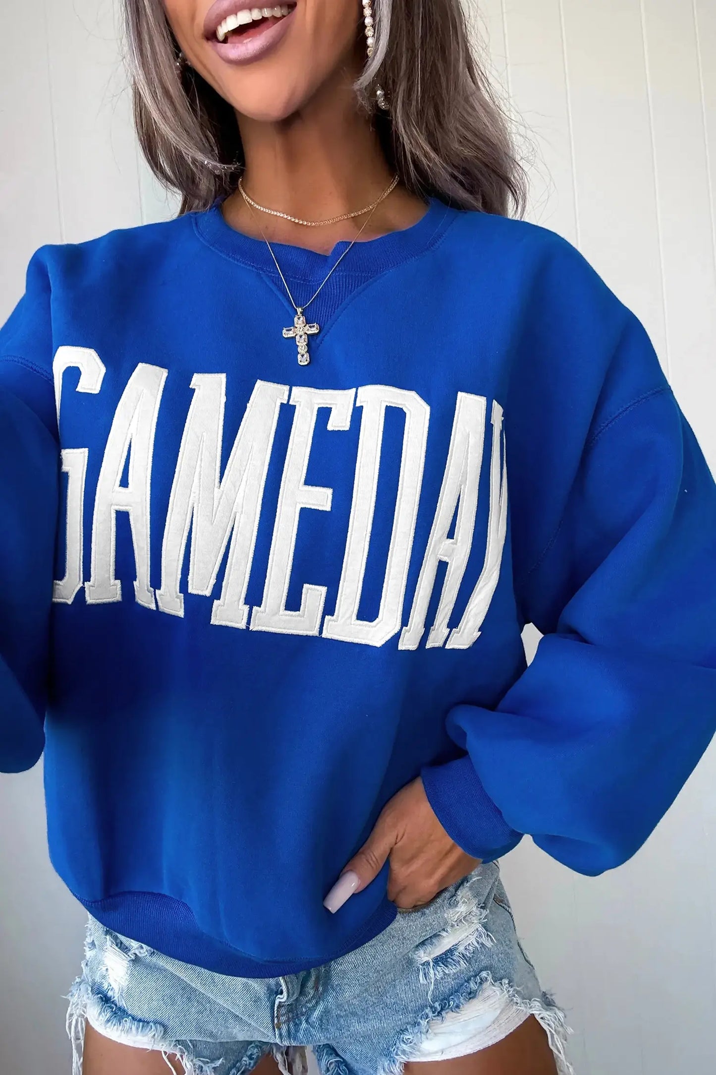 Game Day Letter Patch Crewneck Sweatshirt