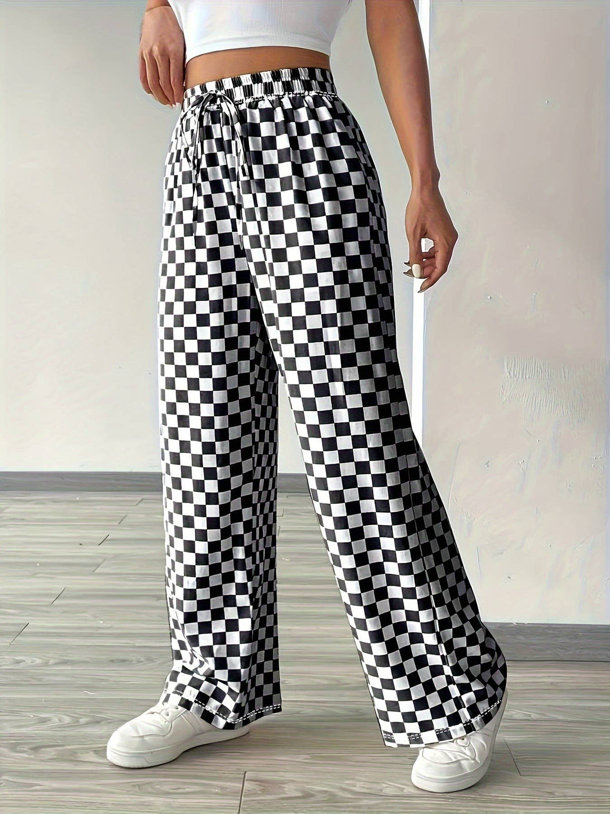 Plaid pants wide-leg checkered lounge pants