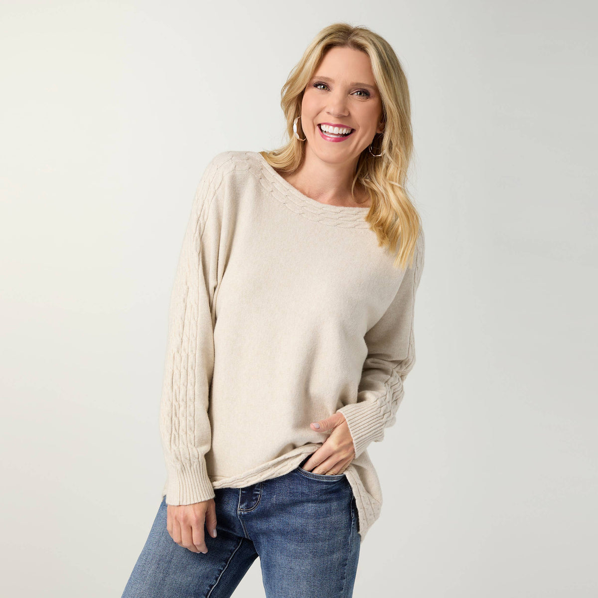 Heavenly-Luxe Cable Knit Detail Dolman Sweater-Fall