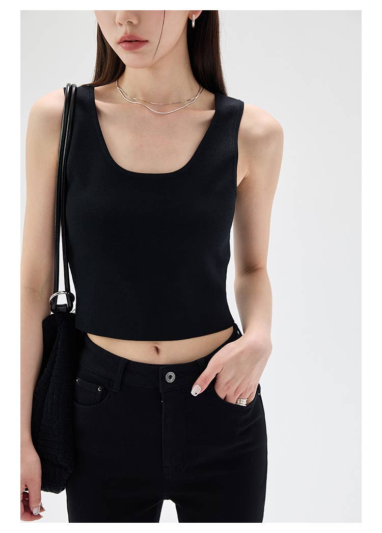 Striped Knit U-Neck Tank