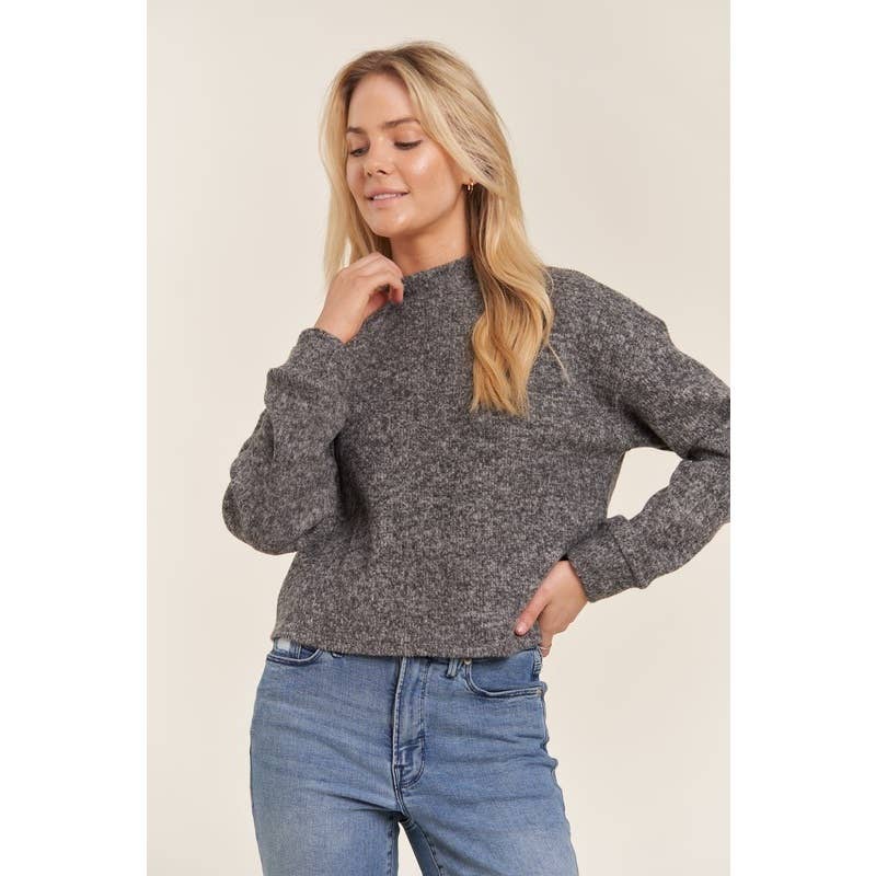 Mock Neck Long Sleeve Brushed Sweater Knit Top