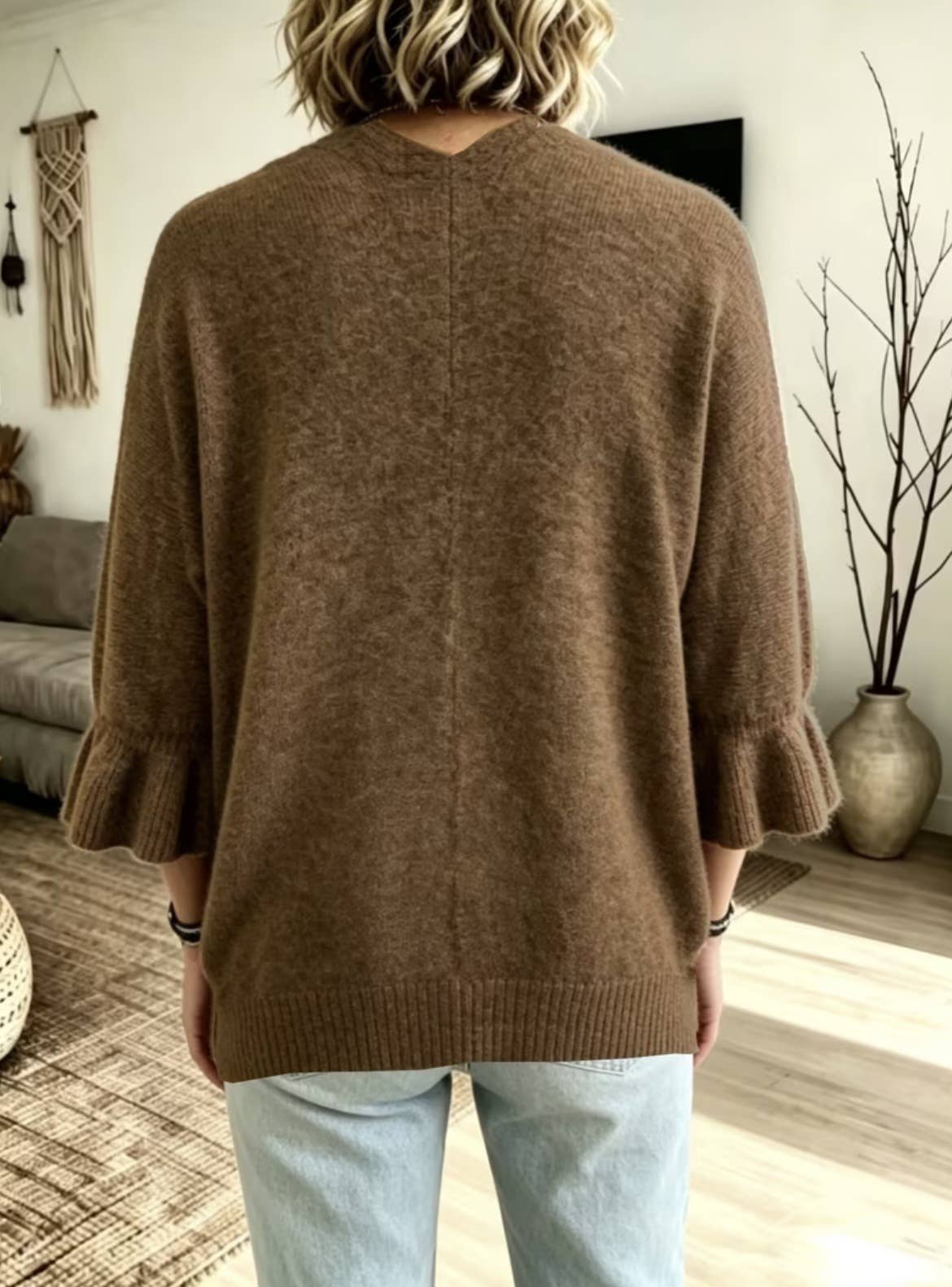 Solid 3/4 Sleeve Knit Cardigan