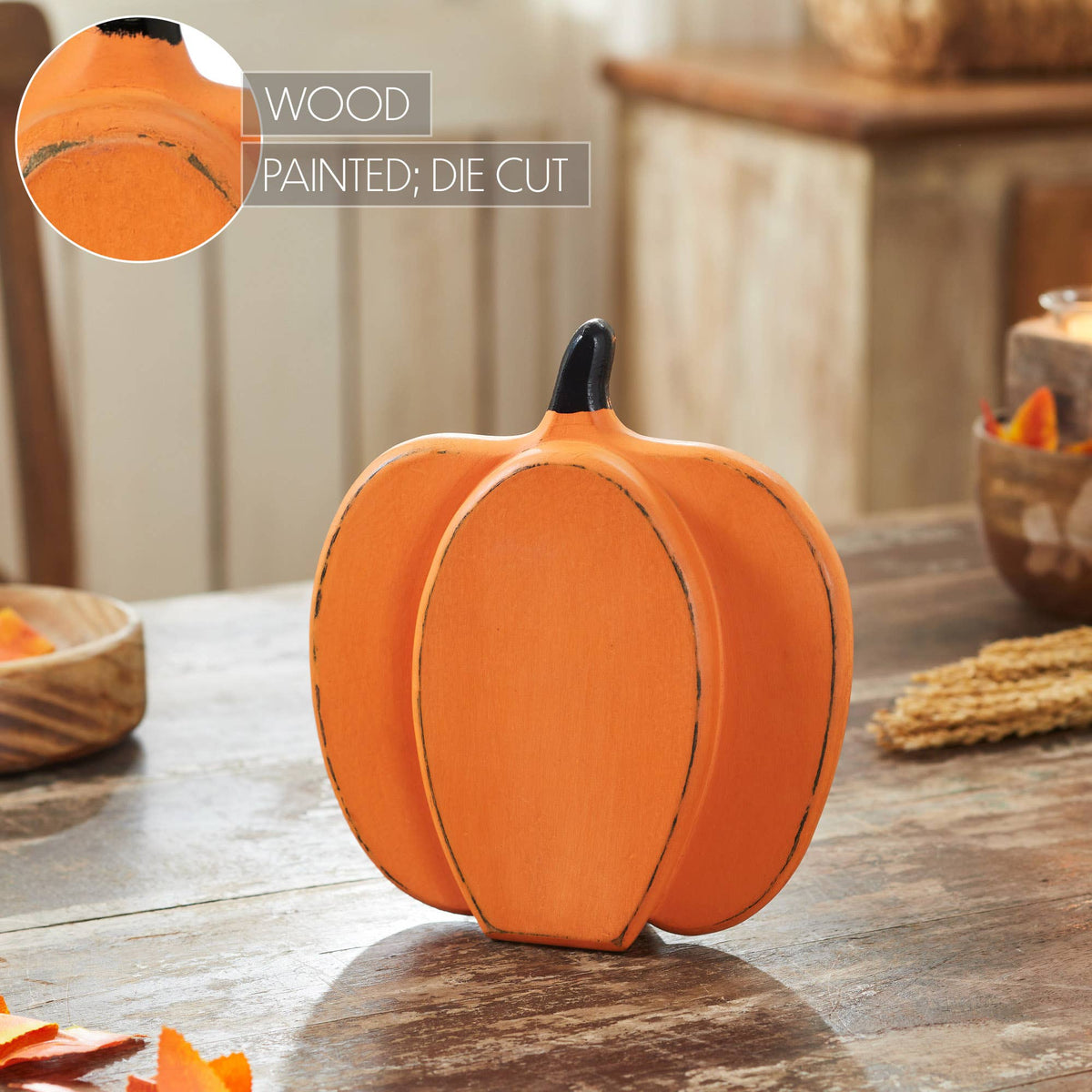 Orange Wood Pumpkin 9" Rustic Farmhouse Fall Decor