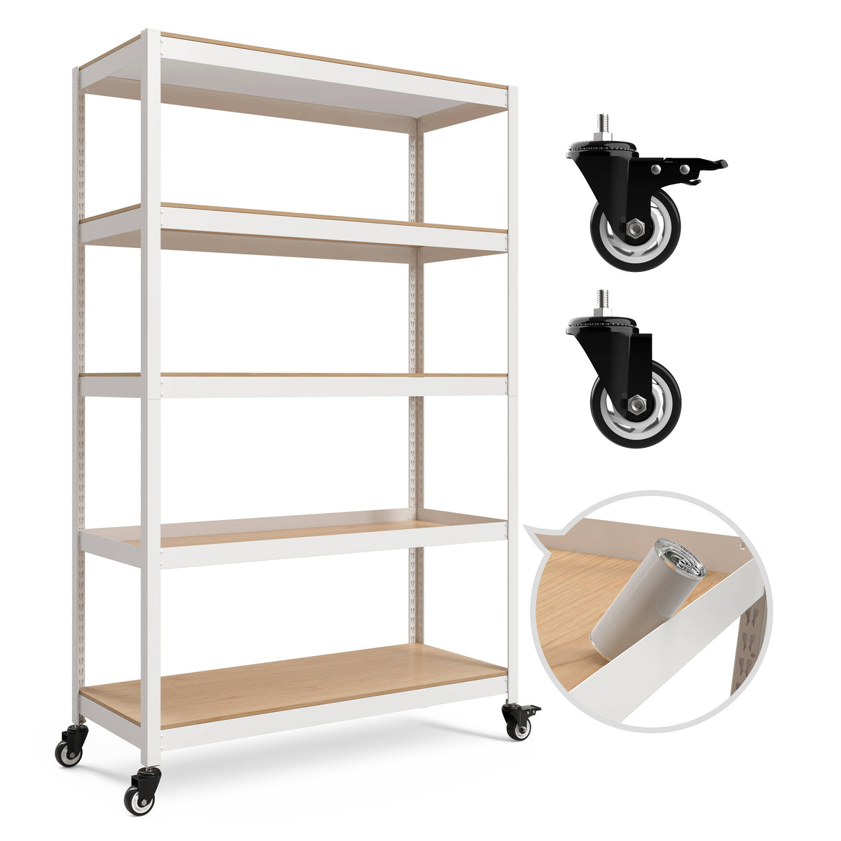 48"W 5-Tier Rolling Storage Rack for Pantry & Garage, 1Pack