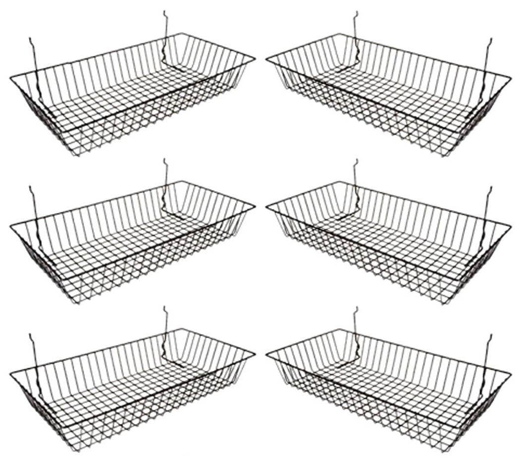 Wire Baskets for Grid Wall and Slat Wall - Wire Basket 24" L x 12" D x 4" H (Set of 6)
