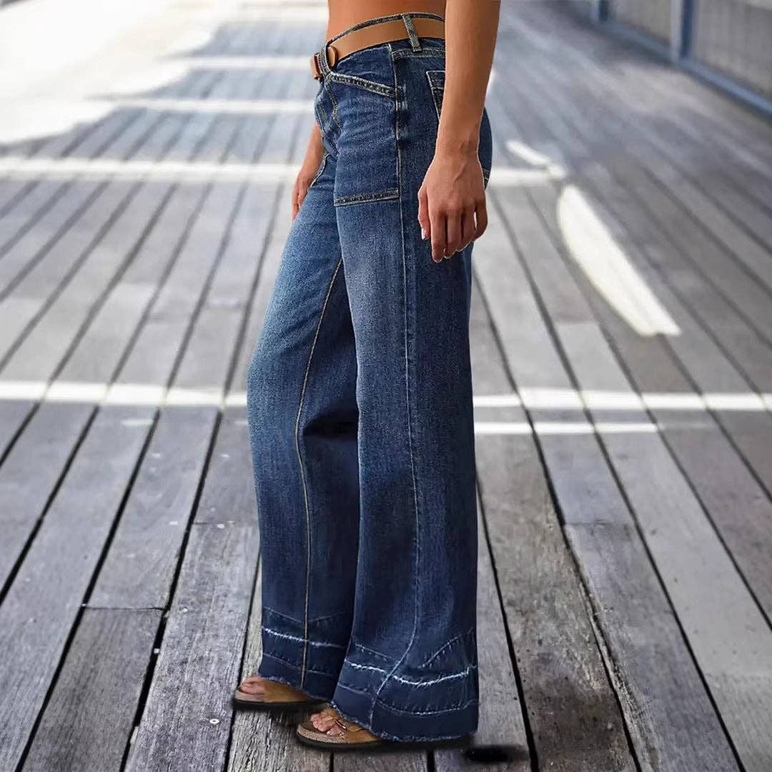 Light Wash Denim Jeans High Waist Wide Leg Casual