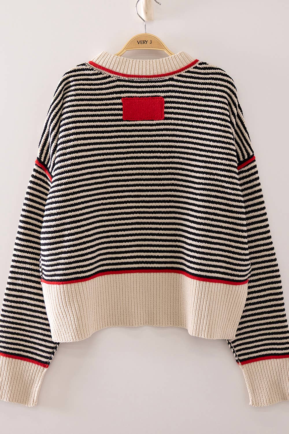 12W3691N-Contrast Trim Stripe Knit Sweater