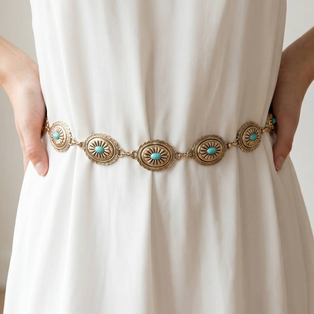 Oval Turquoise Concho Statement Chain Belt