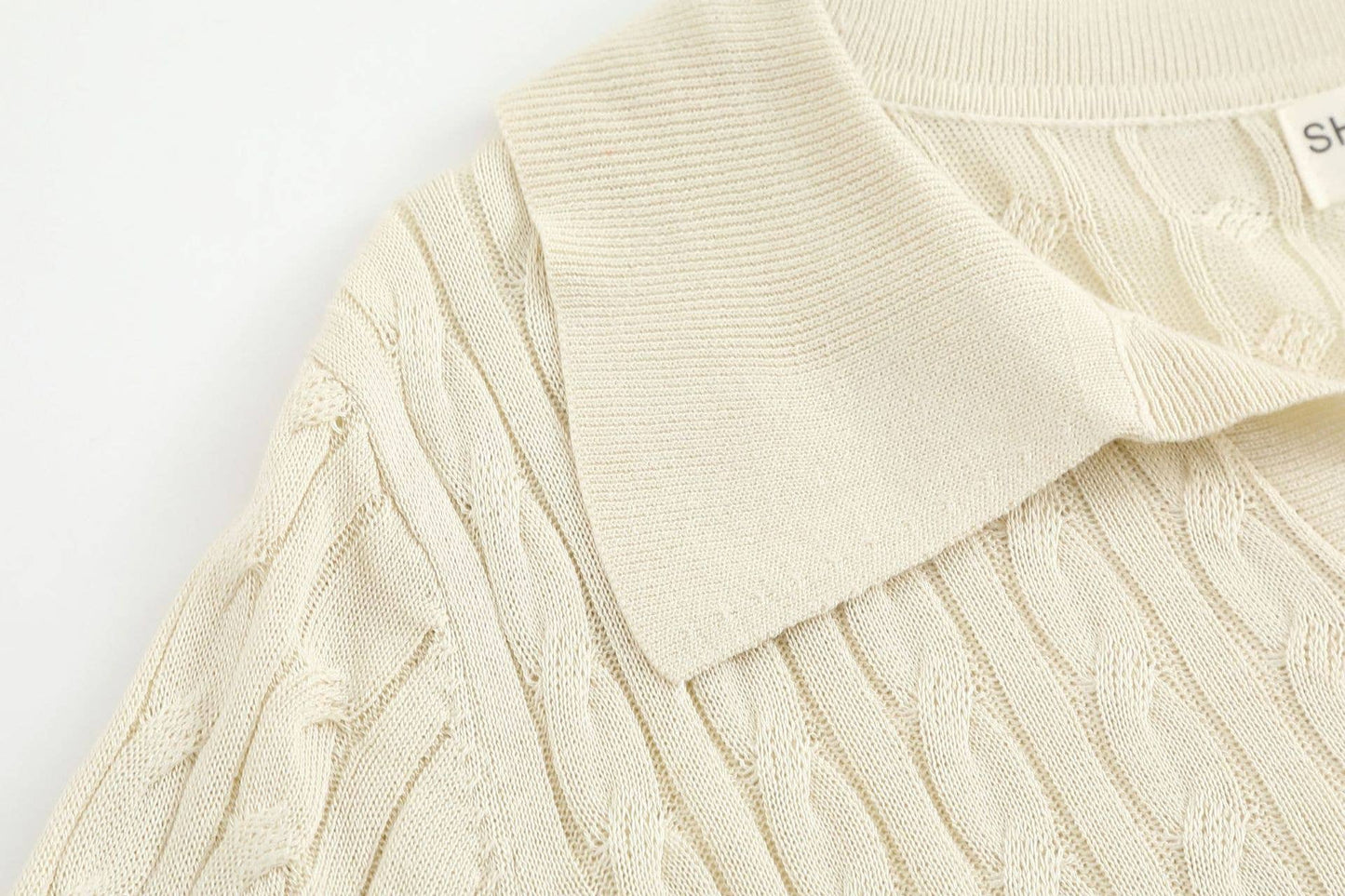 Cable Knit Short Sleeve Polo Top