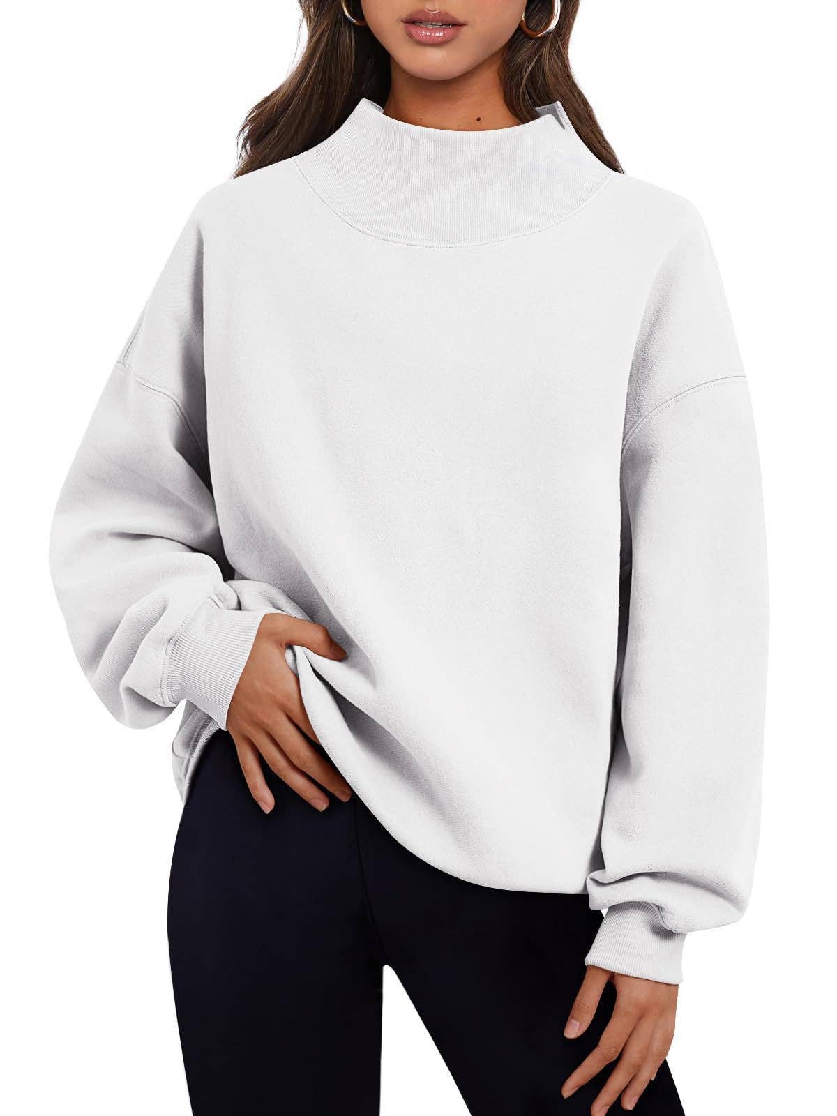 Women's Oversized Mock Neck Fleece Pullover Sweatshirt