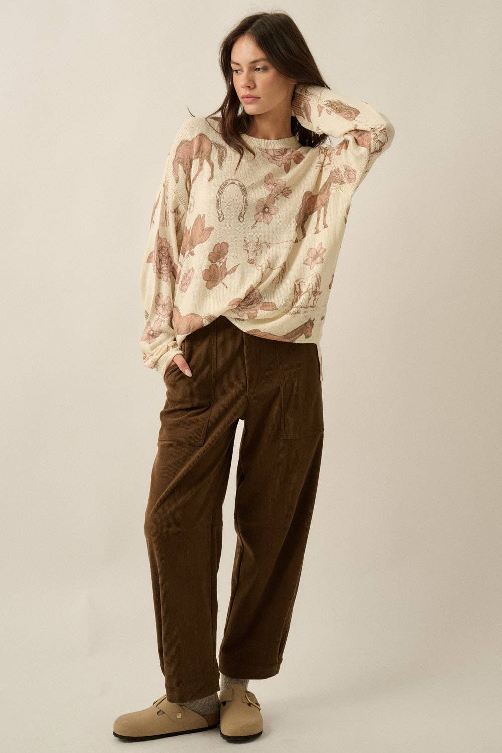 Western Floral Allover-Print Knit Sweater