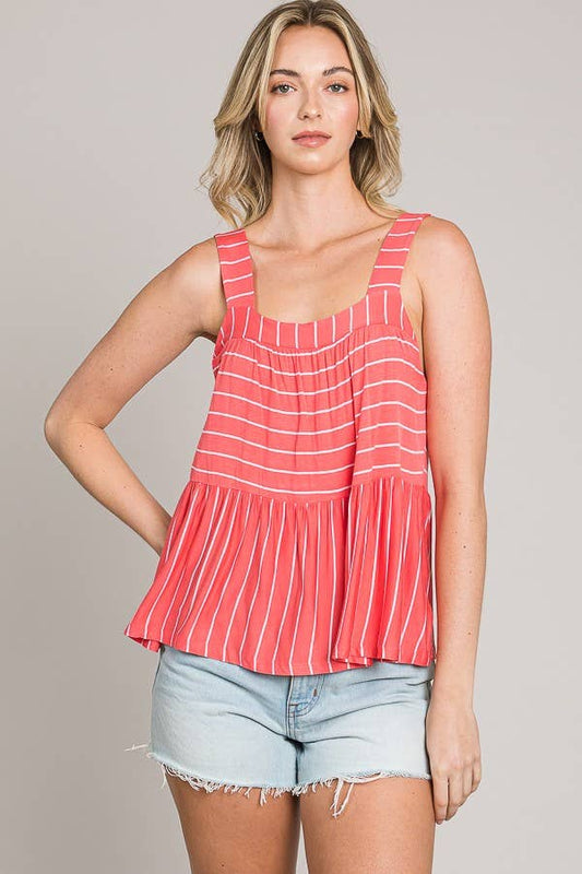 Striped Sleeveless Open Back Baby Doll Knit Tank Top