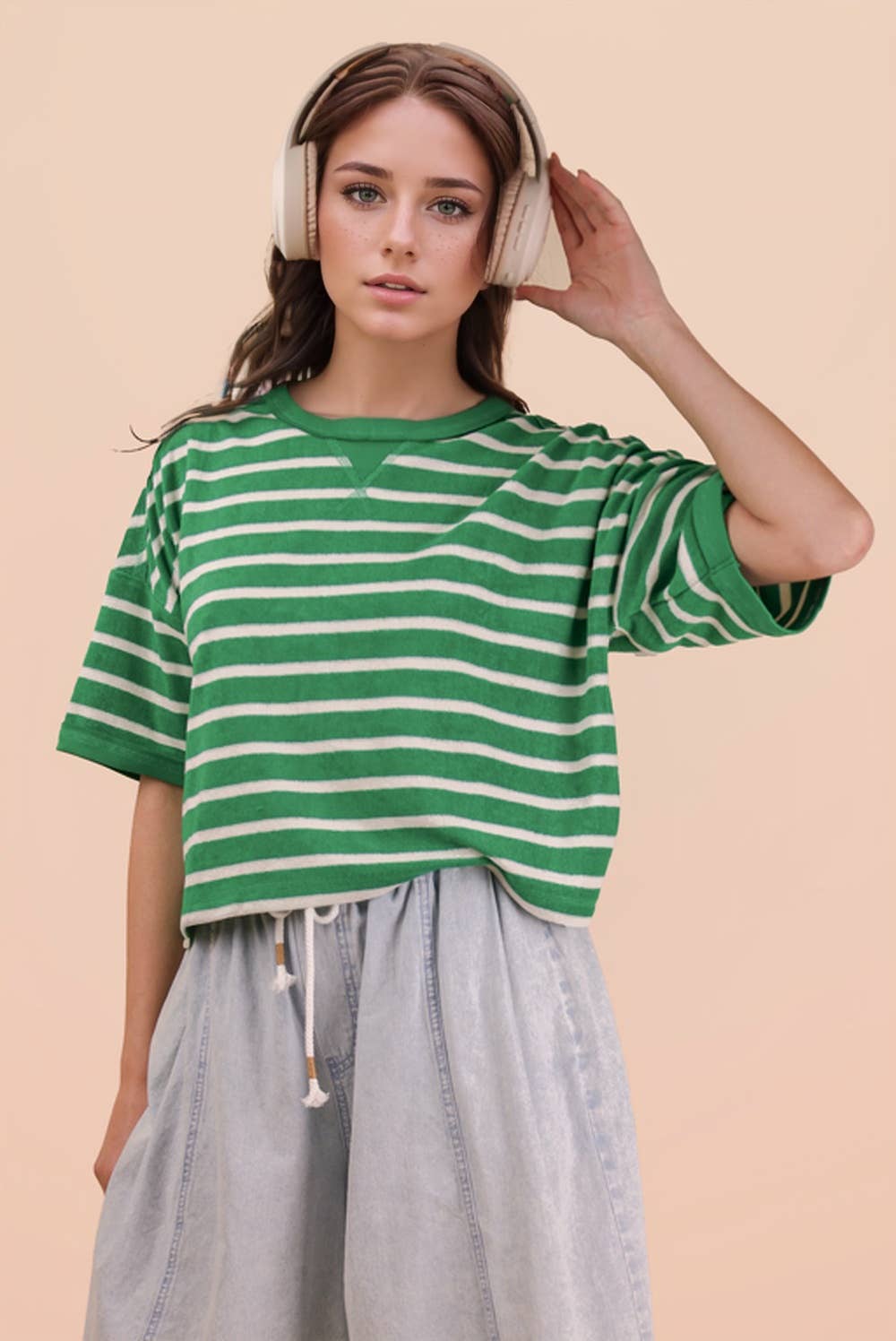NT12210-Oversized Stripe Casual Comfy Knit Top