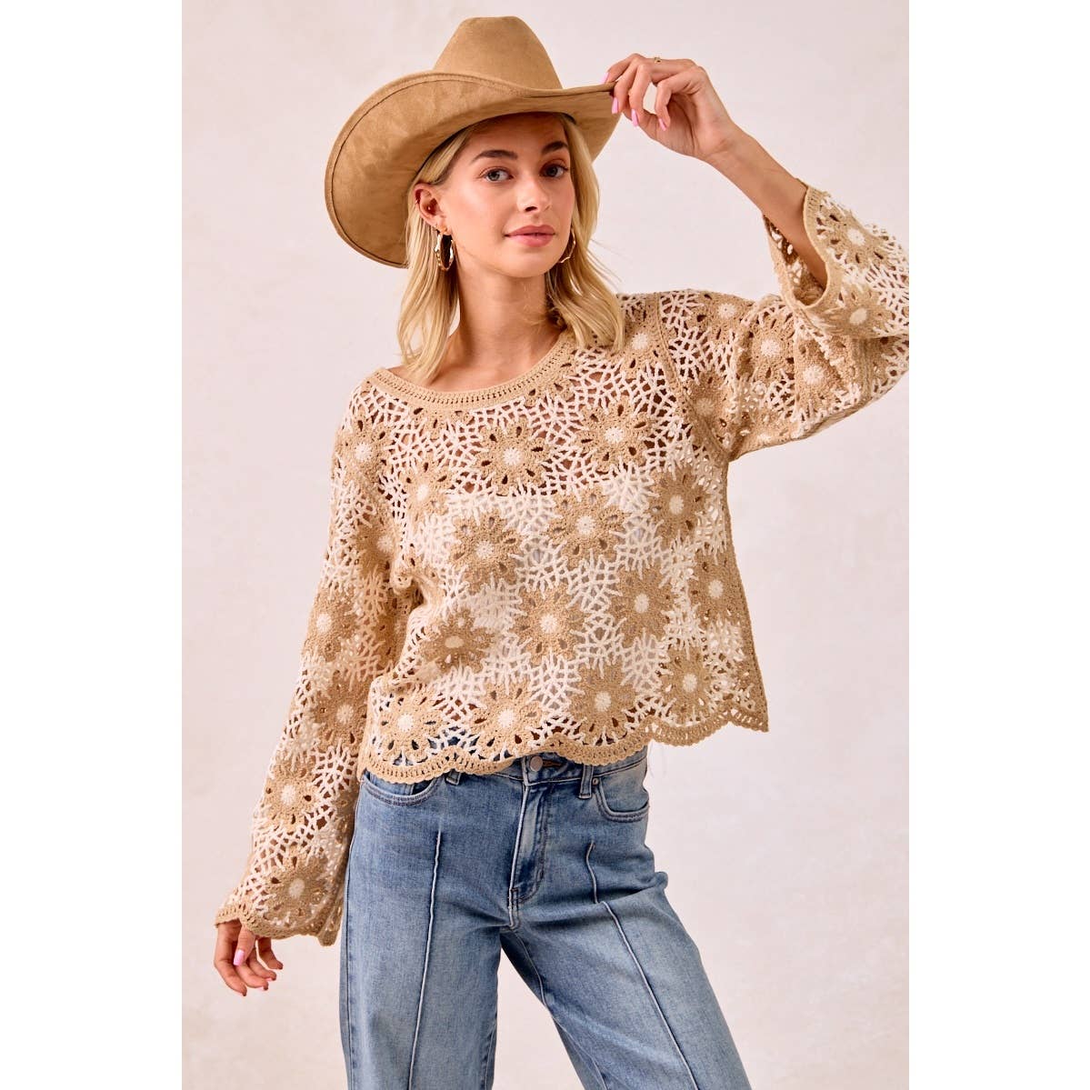 FLOWER CROCHET KNIT TOP