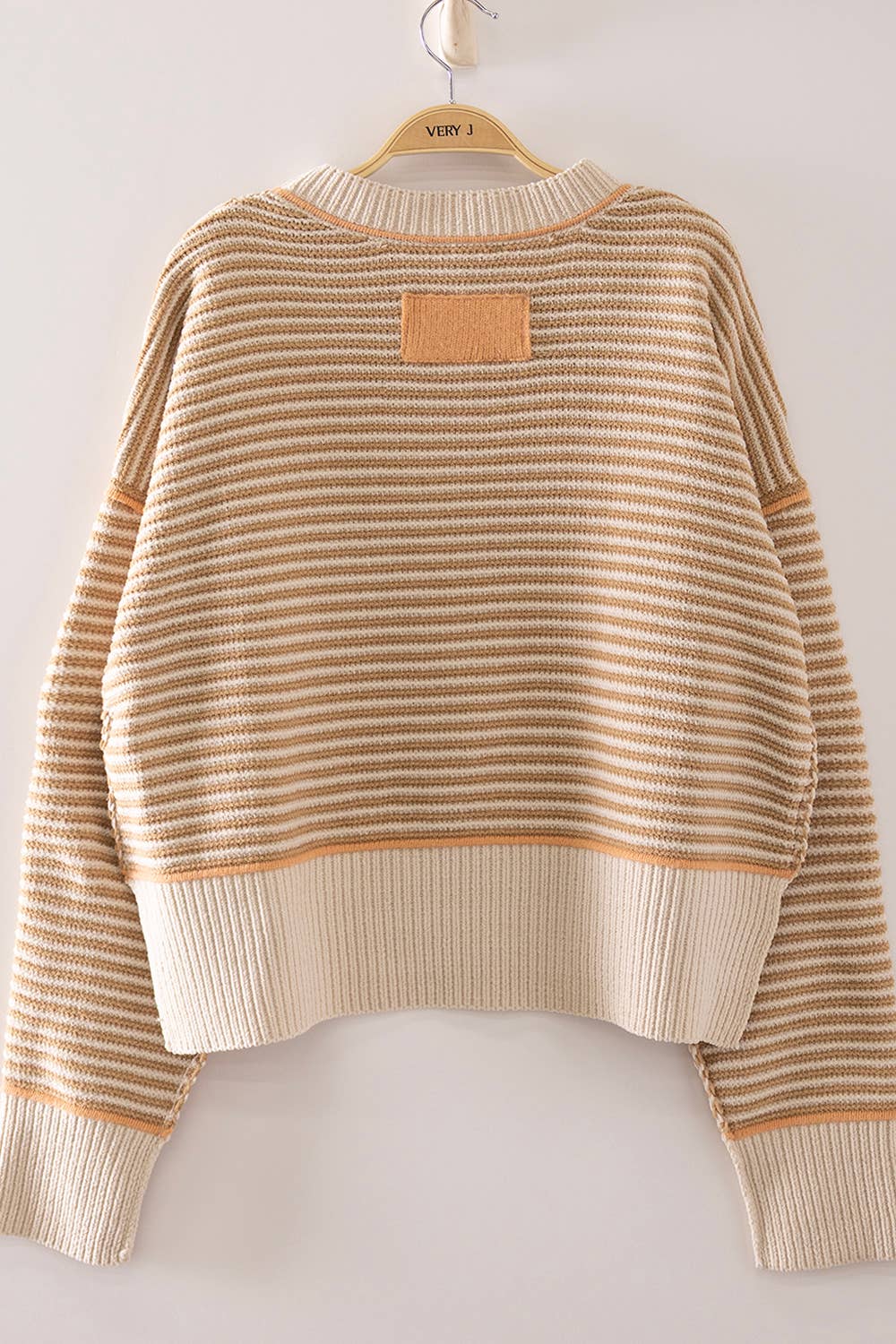 12W3691N-Contrast Trim Stripe Knit Sweater