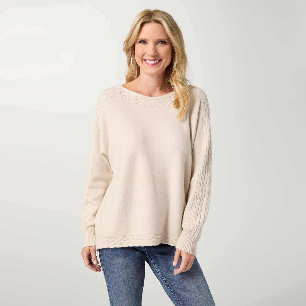 Heavenly-Luxe Cable Knit Detail Dolman Sweater-Fall