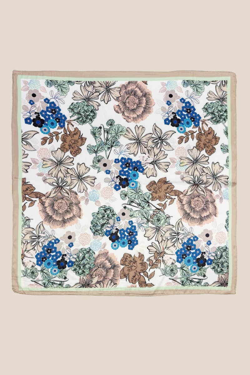 Multi Flower Pattern Square Bandana Scarf