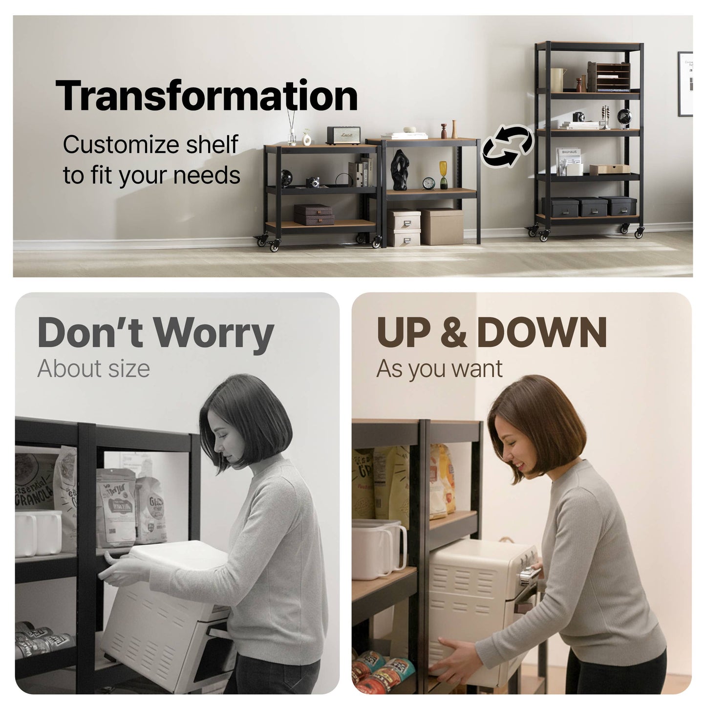24"W 5-Tier Rolling Storage Rack for Pantry & Garage, 1Pack