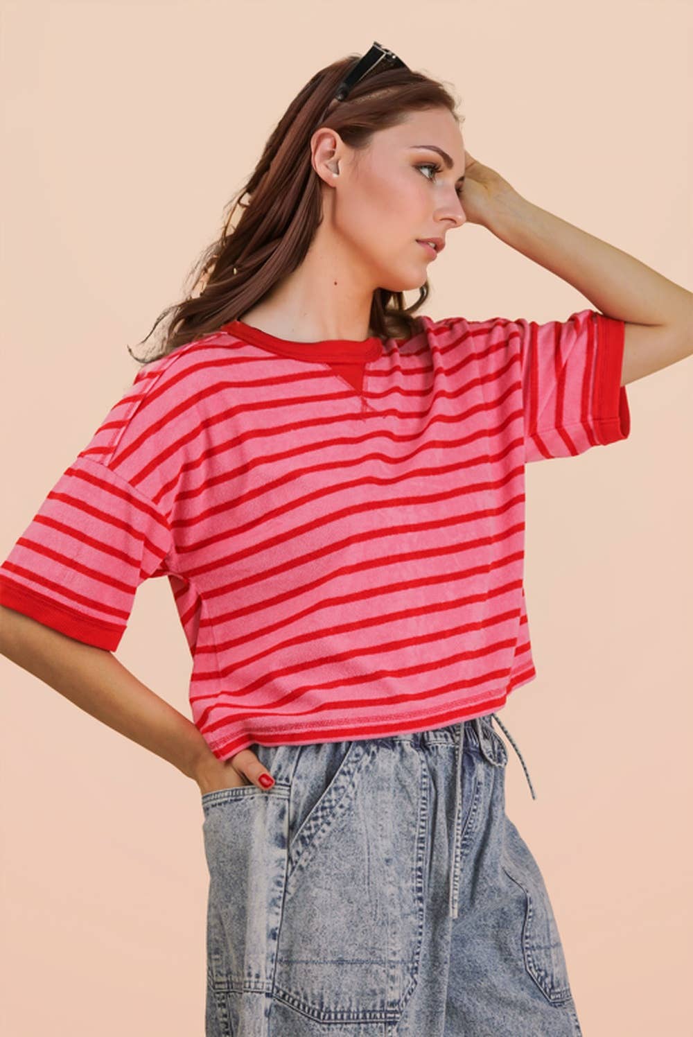 NT12210-Oversized Stripe Casual Comfy Knit Top