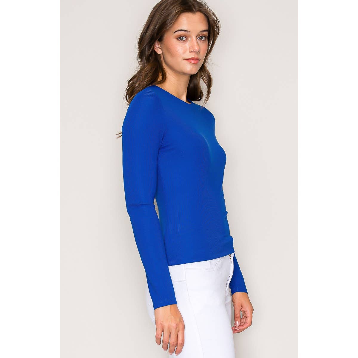 Double Layer Crew Neck Long Sleeve Rib Knit Top