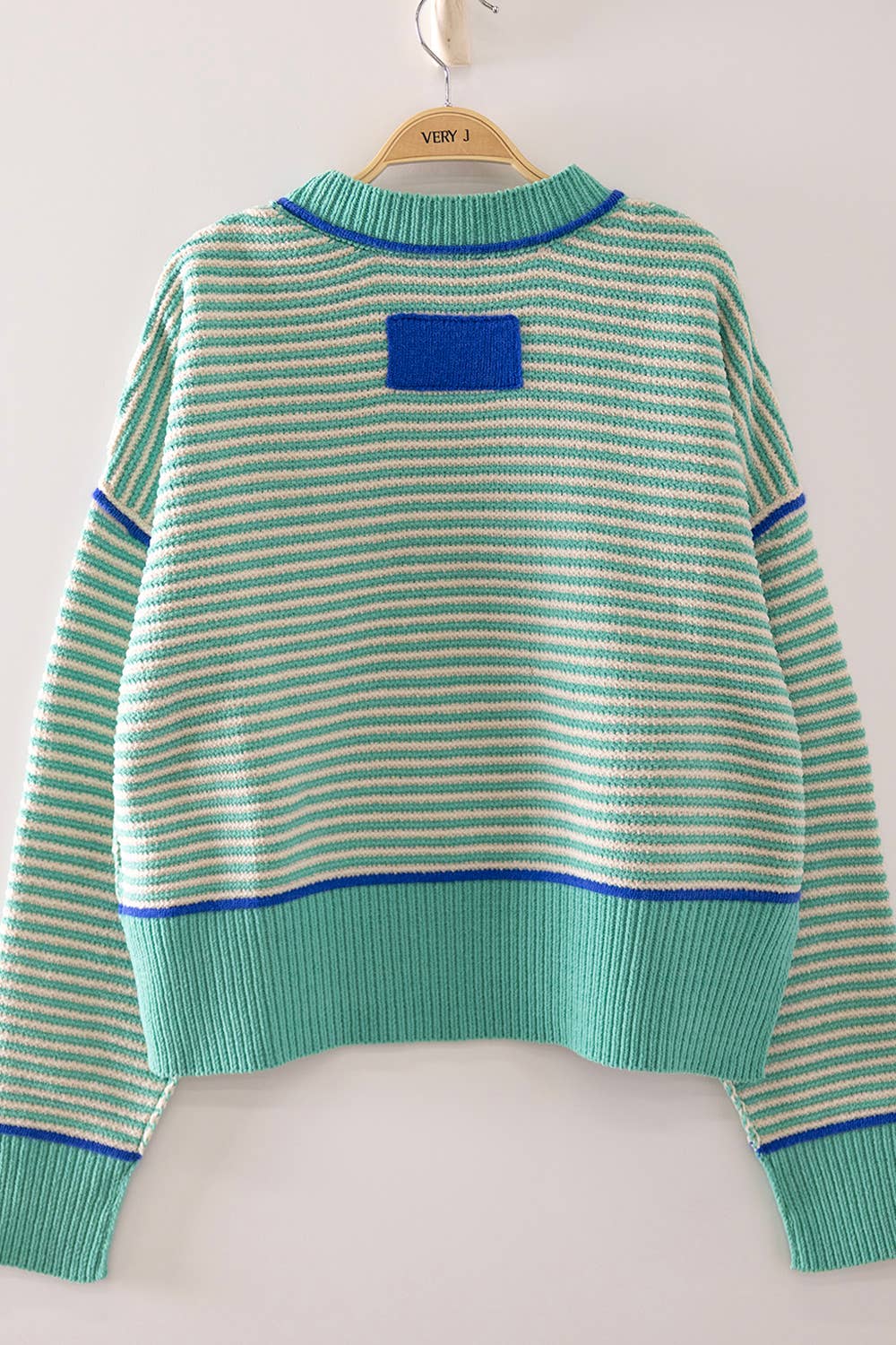 12W3691N-Contrast Trim Stripe Knit Sweater