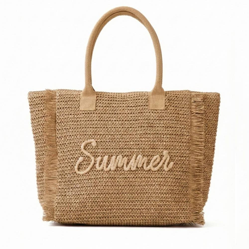 Straw Braided Summer Print Tote Bag