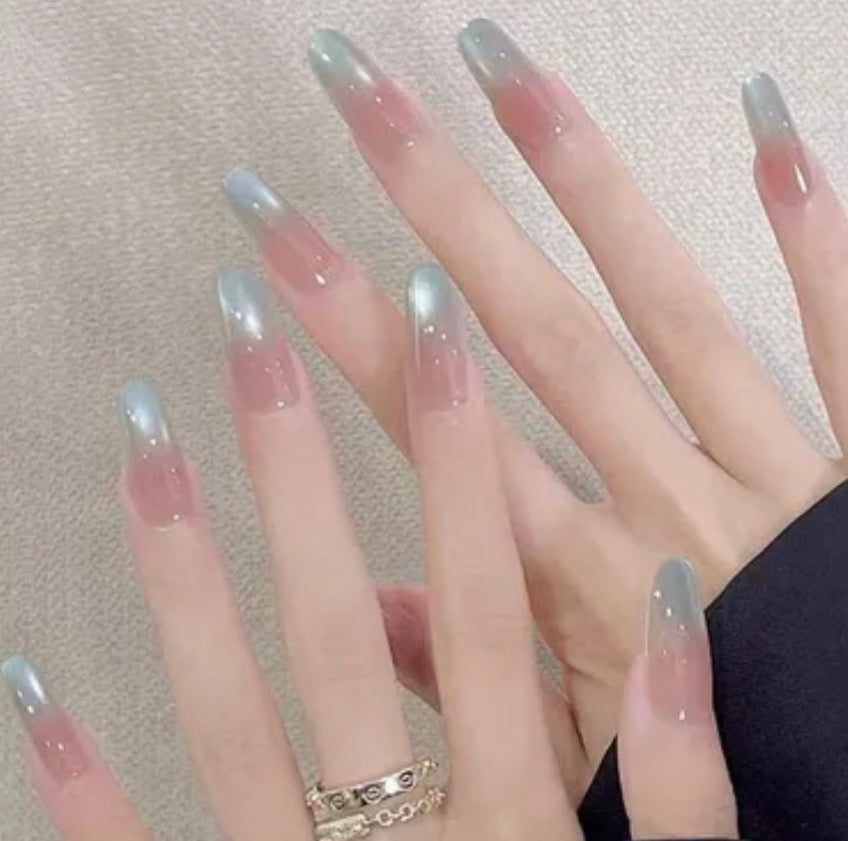 Cat eye ice blue press on nails