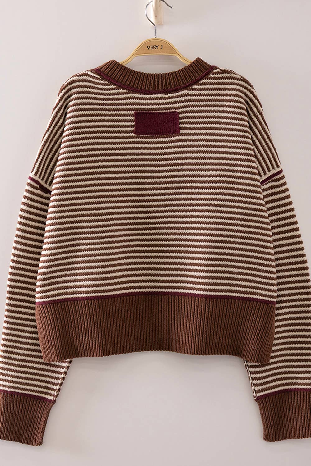 12W3691N-Contrast Trim Stripe Knit Sweater