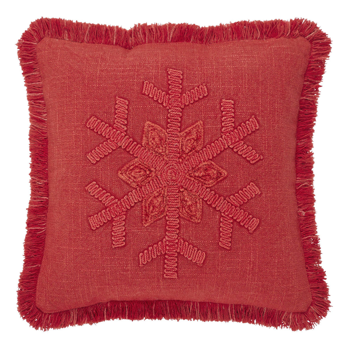 Christmas Red Snowflake Fringed Throw Pillow 12x12