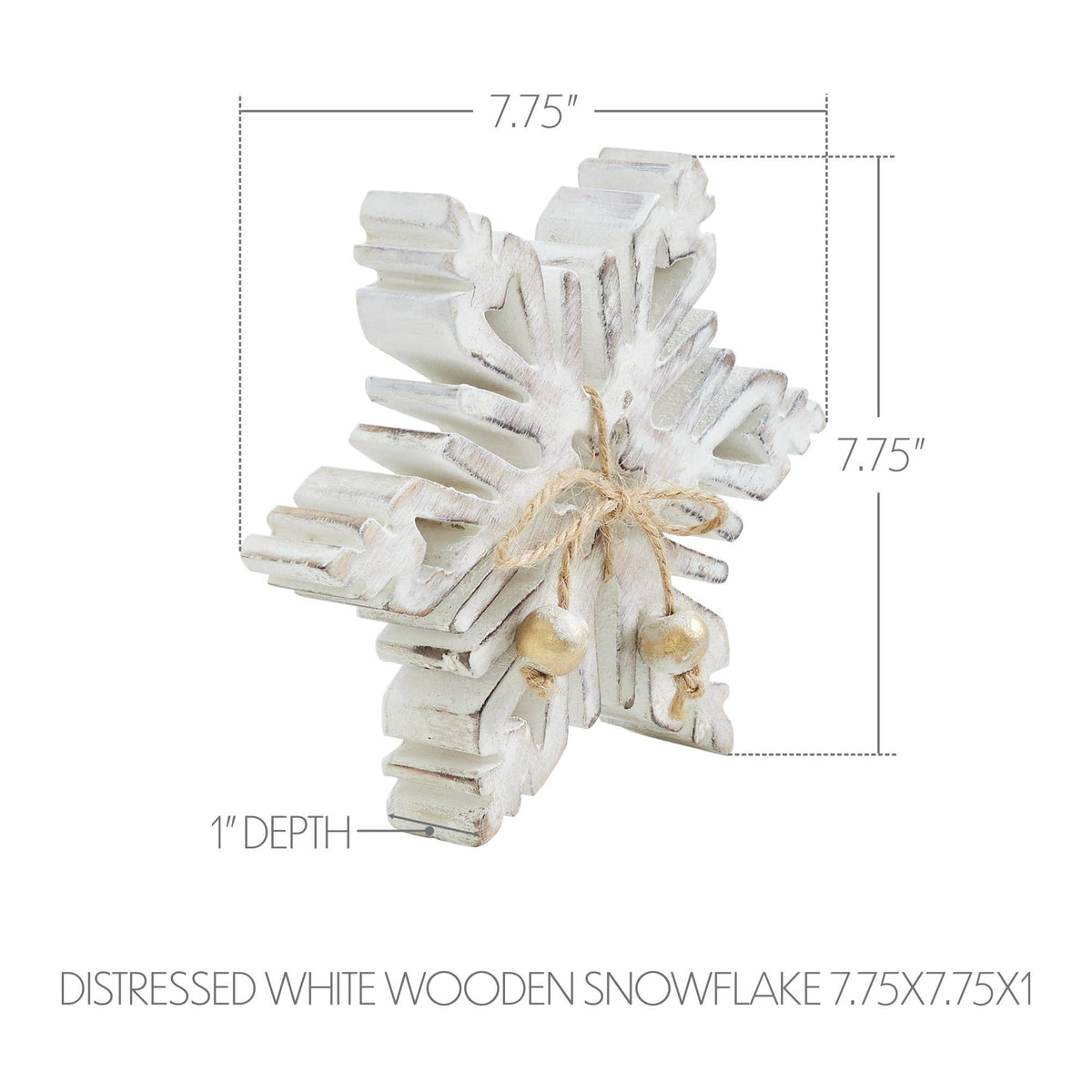 Distressed White Wooden Snowflake 7.75x7.75x1