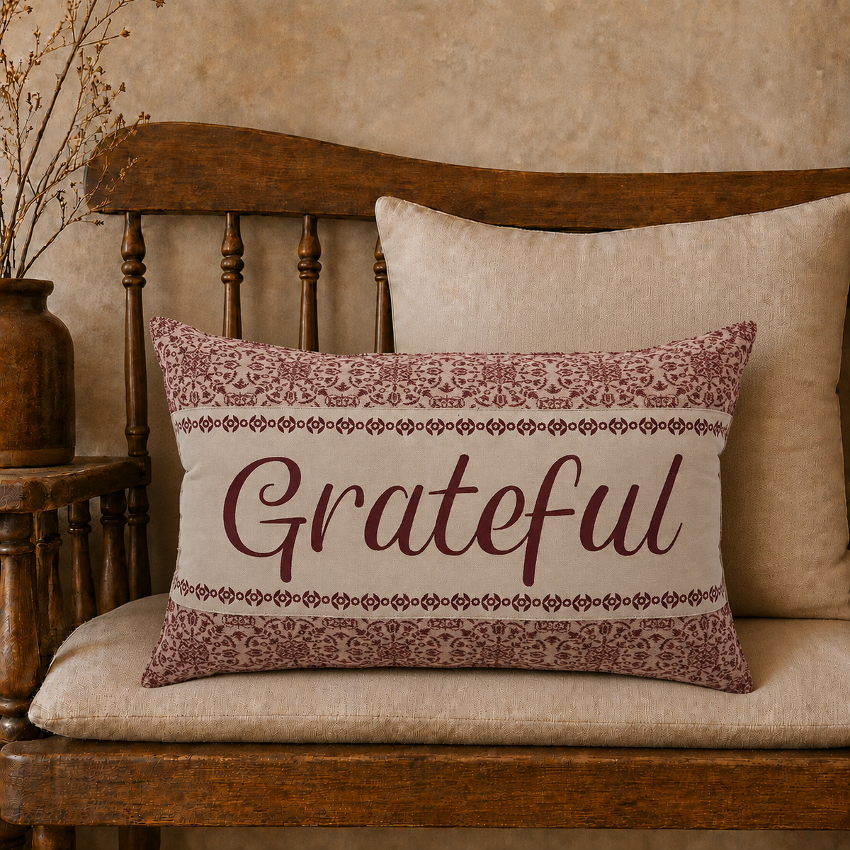 Custom House Burgundy Grateful Throw Pillow 14x22
