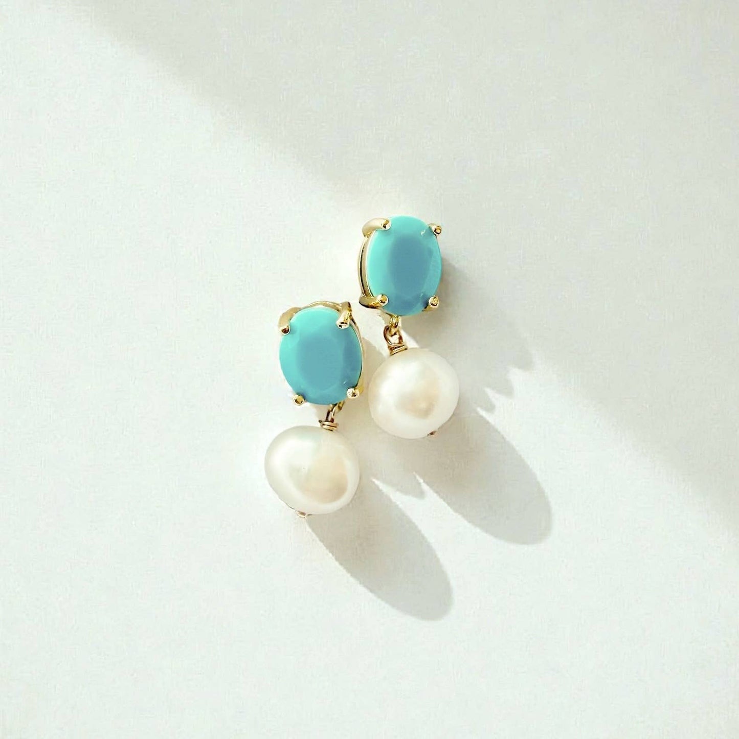 Skye Turquoise Blue Freshwater Pearl Earrings Gold Filled