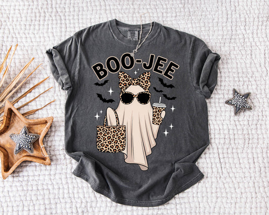 Boo Jee Leopard Ghost Comfort Colors Tee, Halloween Sweater