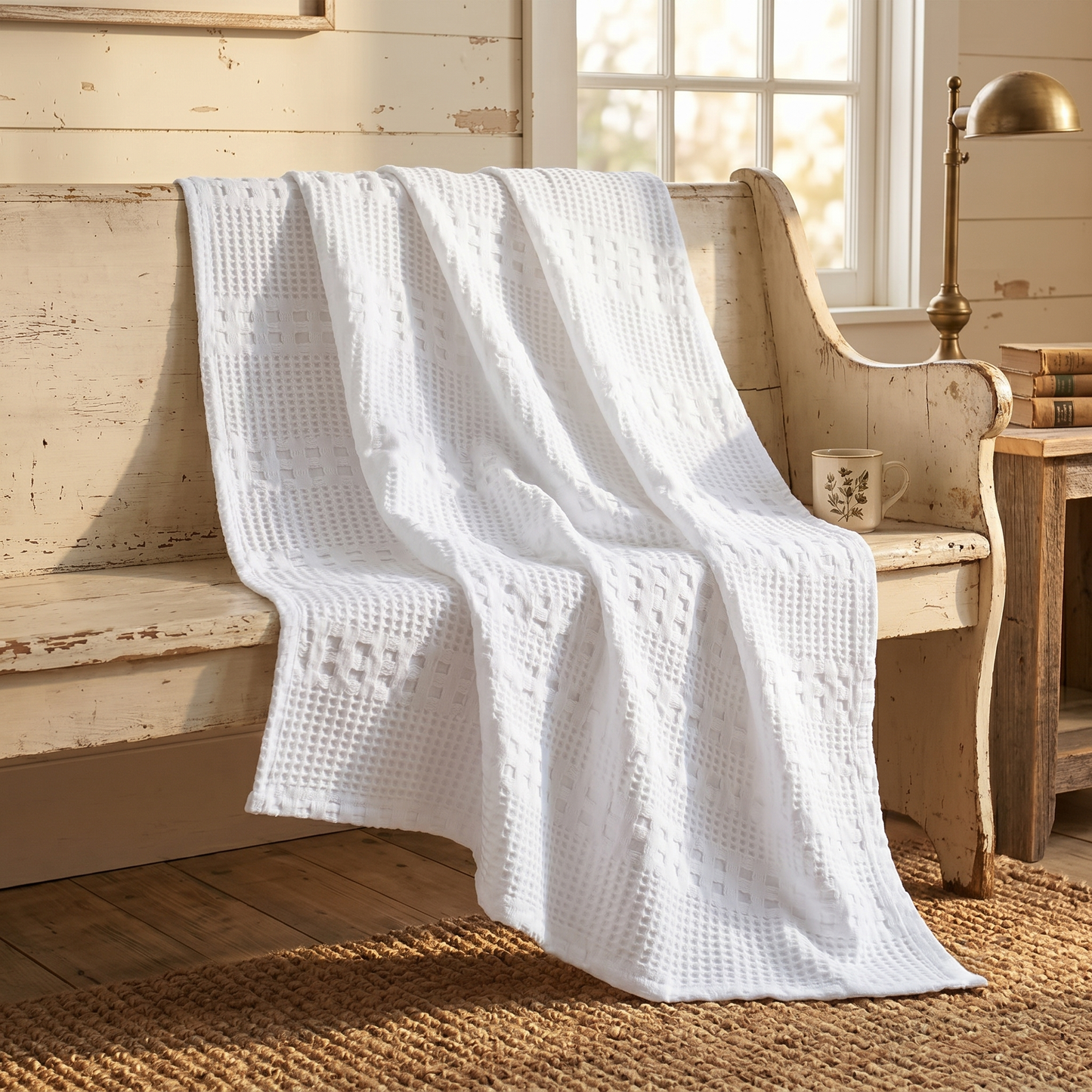 White Waffle Weave Throw Blanket - 50x60 Cotton