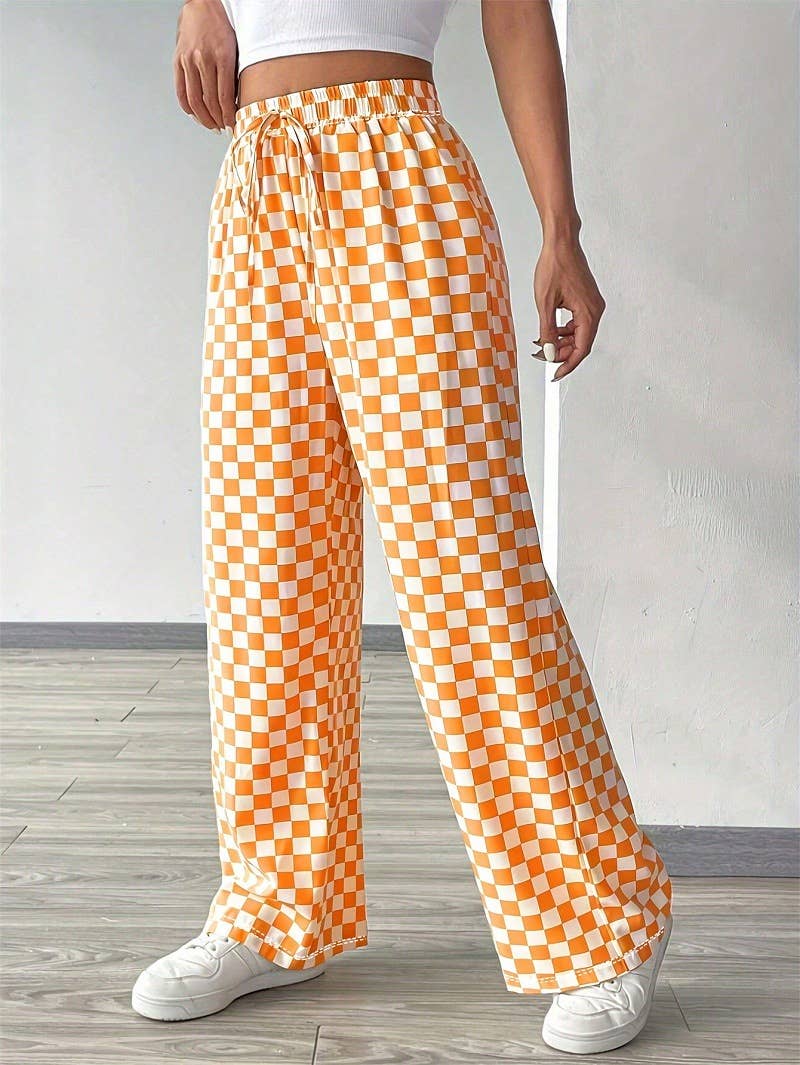 Plaid pants wide-leg checkered lounge pants
