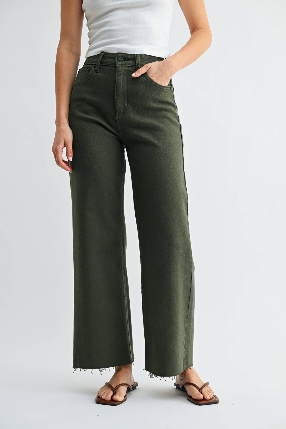 Scissor Cut Wide Leg Jean - DARK OLIVE - DP718