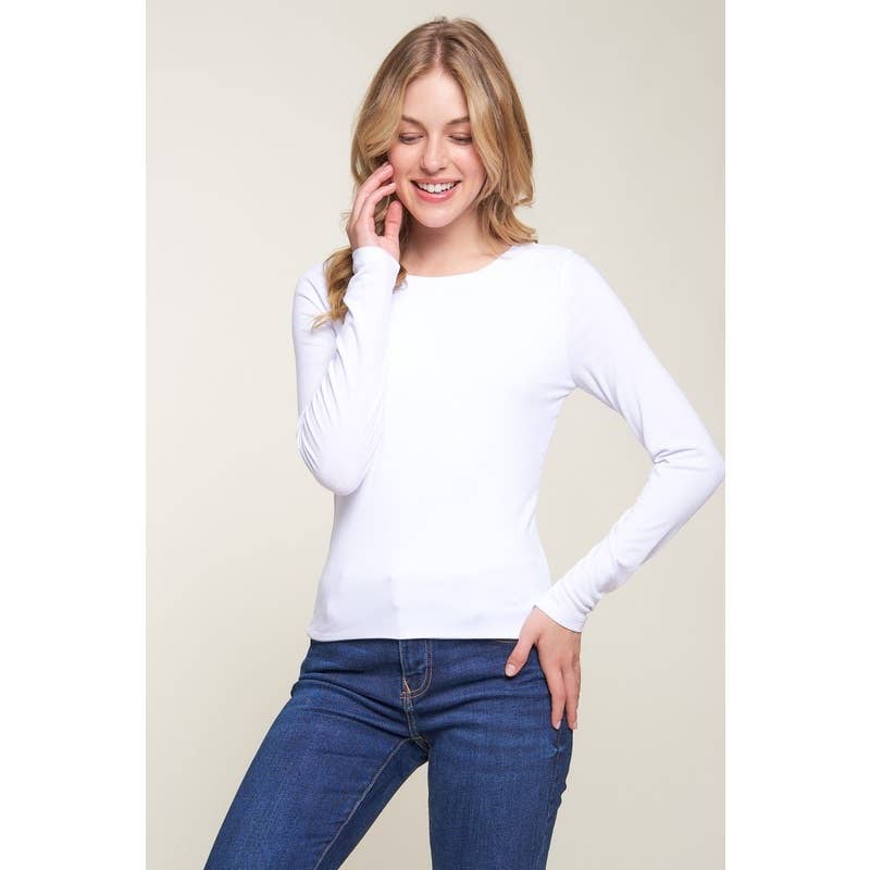 Double Layer Crew Neck Long Sleeve Rib Knit Top