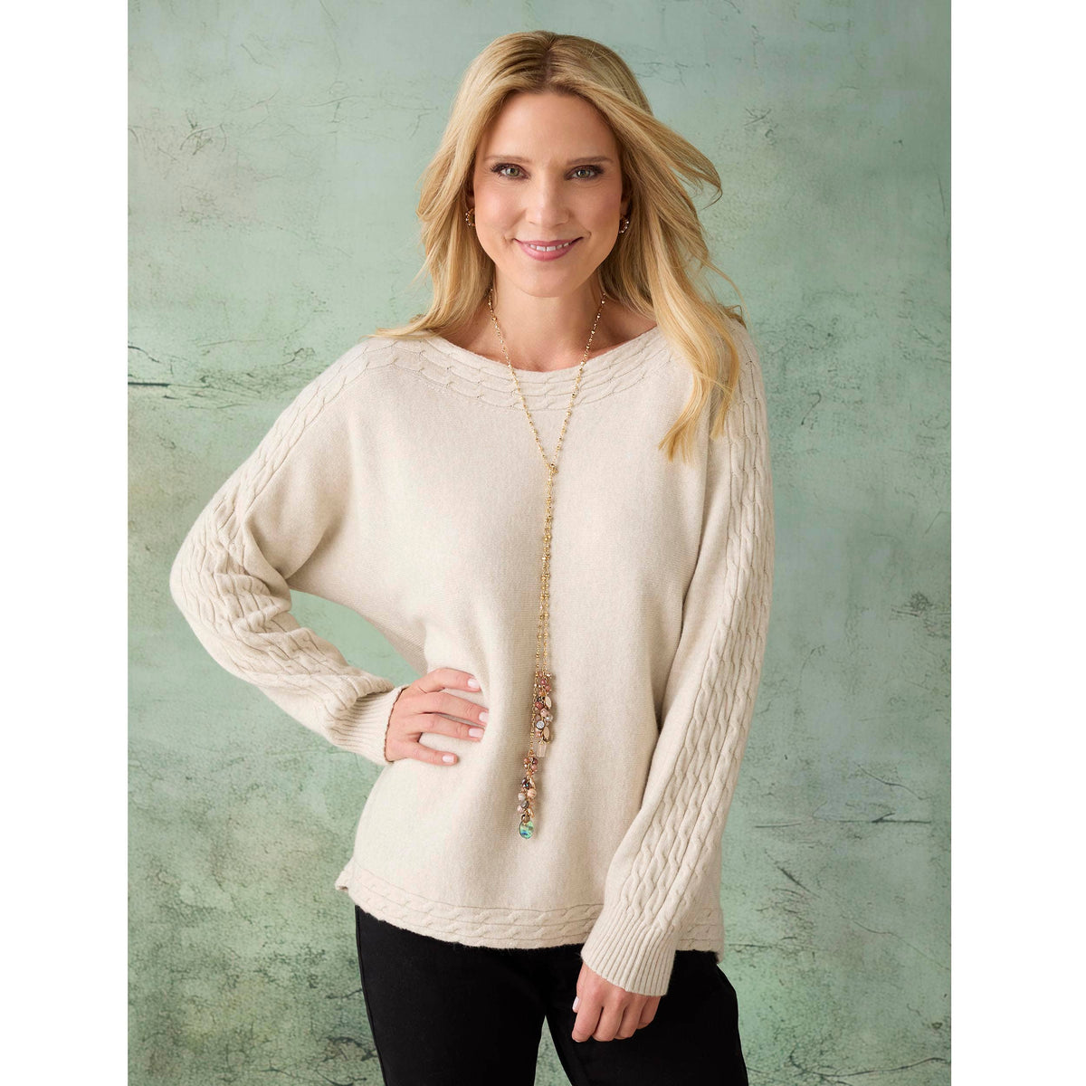 Heavenly-Luxe Cable Knit Detail Dolman Sweater-Fall