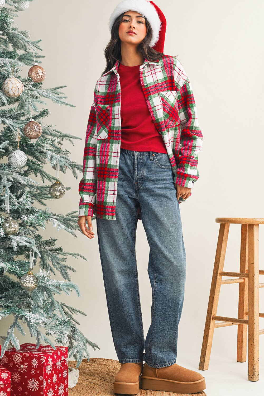 LDC Christmas Plaid Casual Flannel Shacket