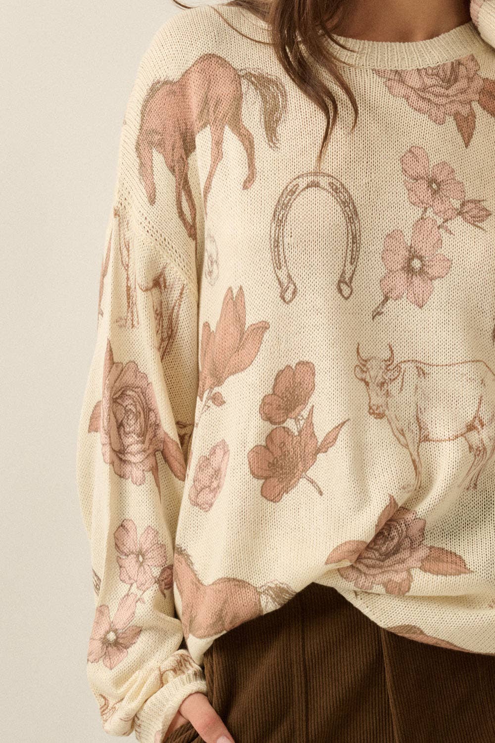 Western Floral Allover-Print Knit Sweater
