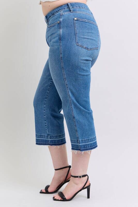 High Waisted Tummy Control Release Hem Crop Wide- PLUS
