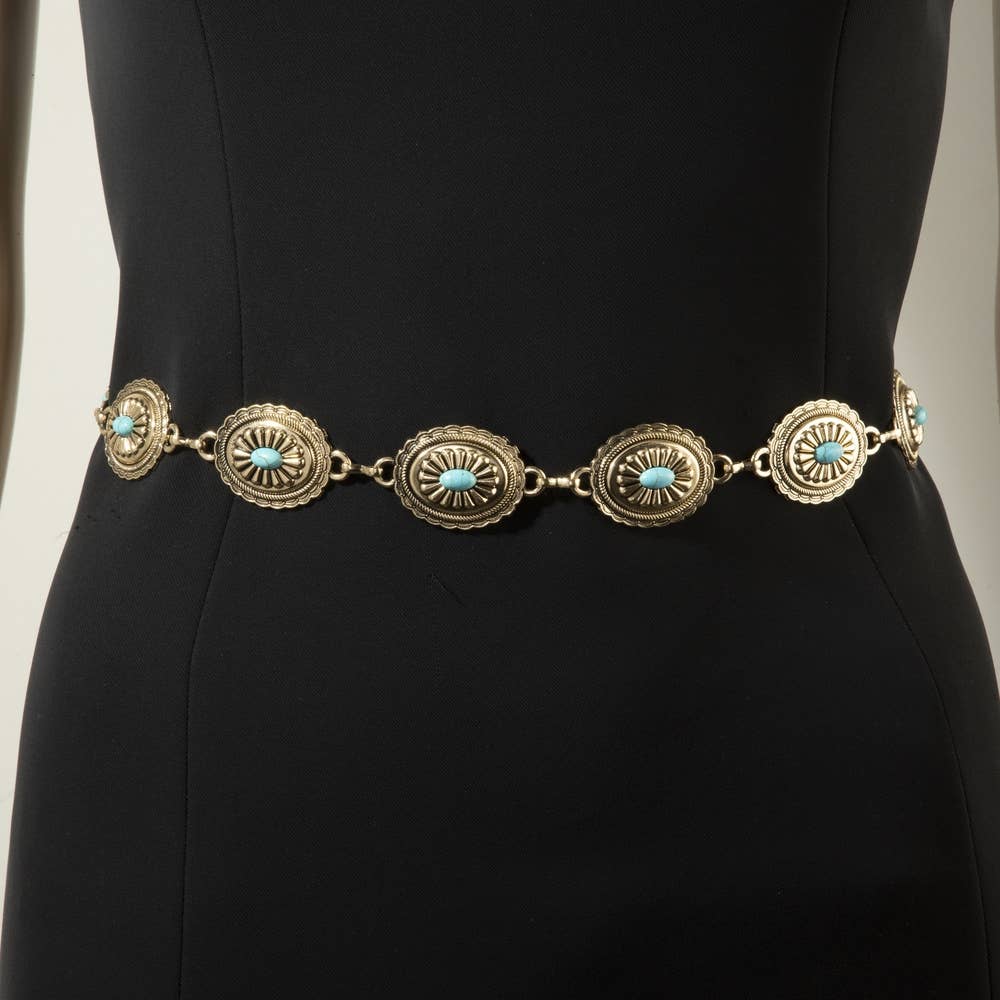 Oval Turquoise Concho Statement Chain Belt