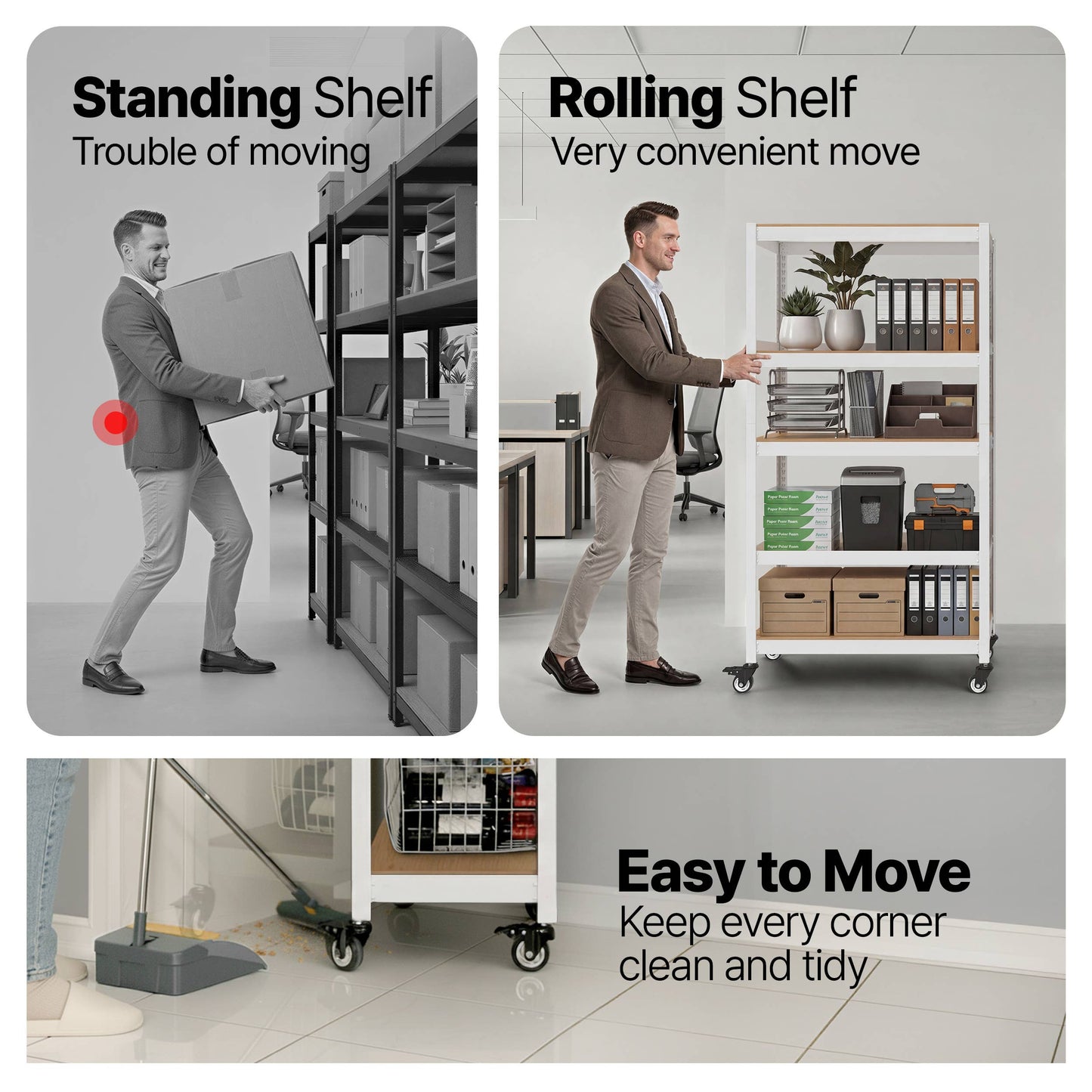 24"W 5-Tier Rolling Storage Rack for Pantry & Garage, 1Pack