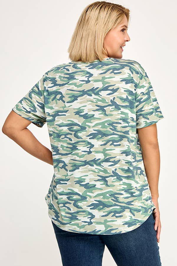 CAMOUFLAGE PRINT S/S WITH FRONT POCKET TOP