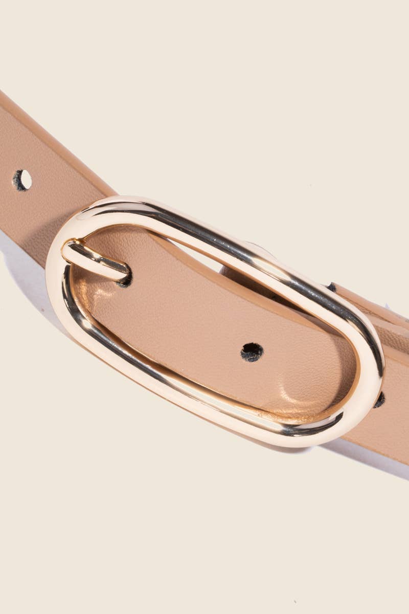 Long Oval Buckle Leather Belt