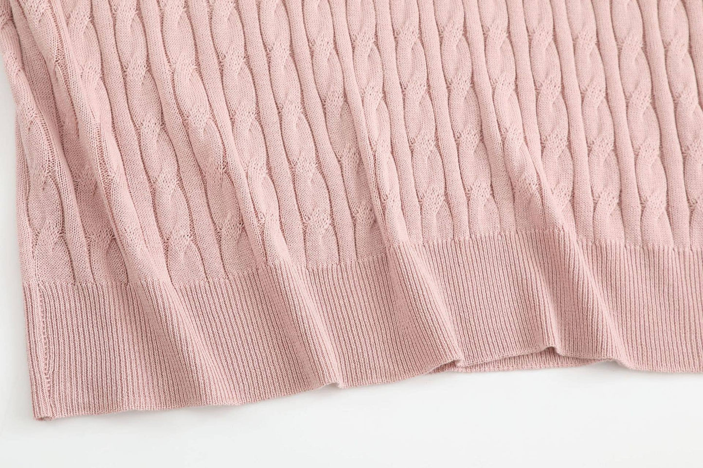 Cable Knit Short Sleeve Polo Top